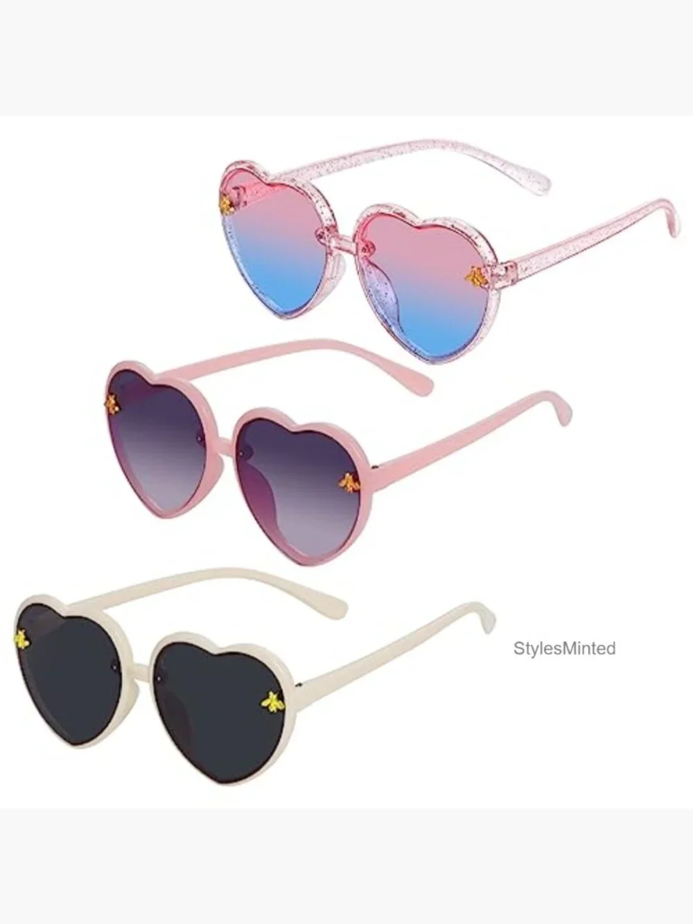 3 Heart Shaped Sunglasses for Toddler Girls UV400 Protection